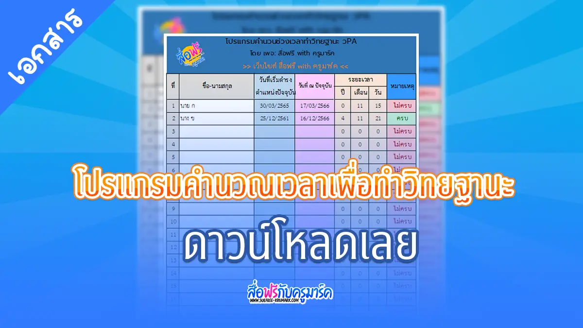 โปรแกรมคำนวณเวลาเพื่อทำวิทยฐานะ