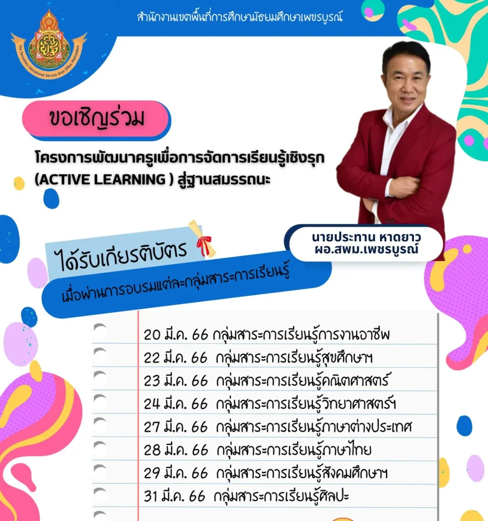 อบรมออนไลน์การพัฒนาครูเพื่อการจัดการเรียนรู้เชิงรุก (Active Learning) ภาษาต่างประเทศ โดย สพม.เพชรบูรณ์
