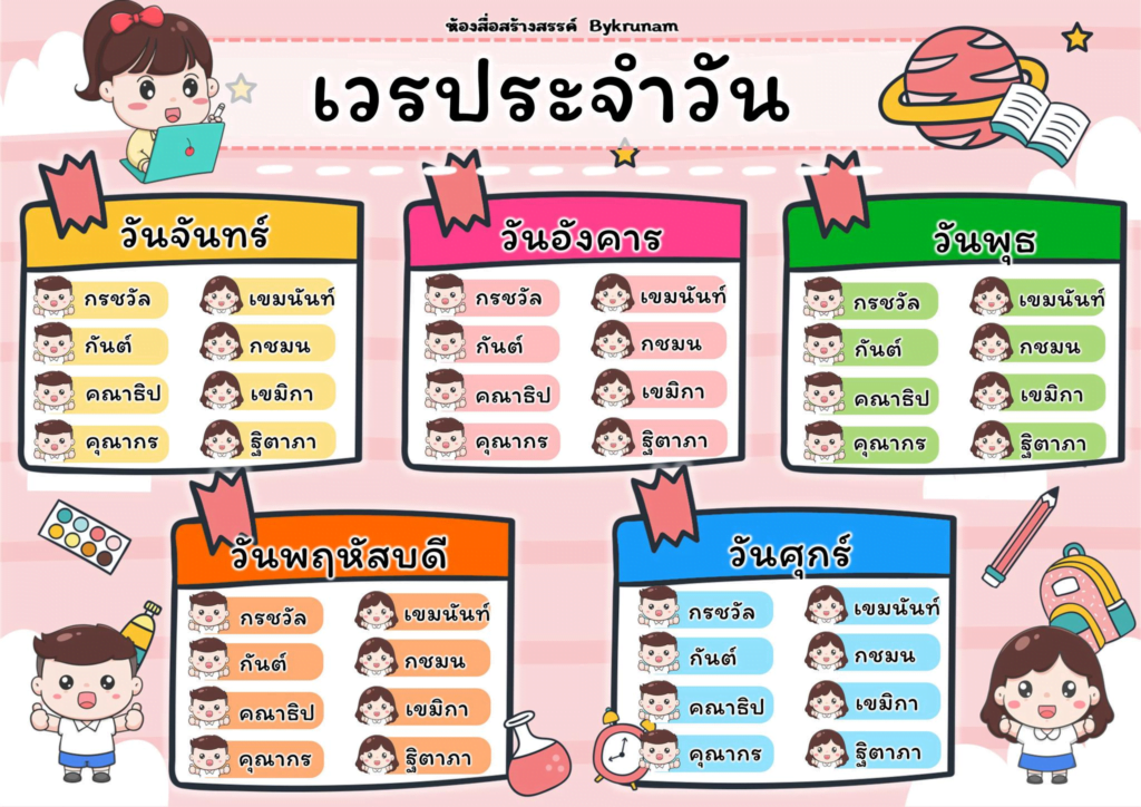 ตารางเวรประจำวัน น่ารัก