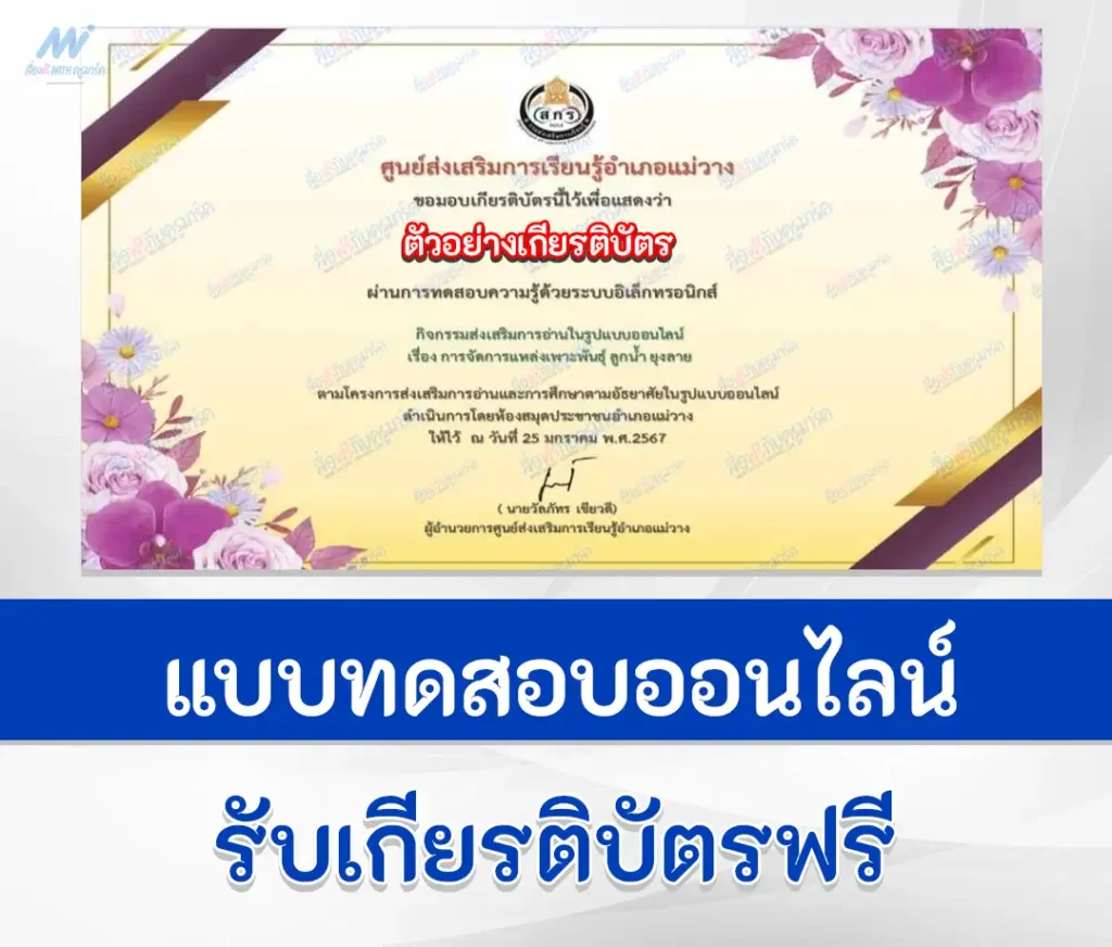 เกียรติบัตรออนไลน์ ทำข้อสอบวัดระดับความรู้ การจัดการแหล่งเพาะพันธุ์ยุงลาย 1 เกียรติบัตรออนไลน์ ทำข้อสอบวัดระดับความรู้ การจัดการแหล่งเพาะพันธุ์ยุงลาย 2567