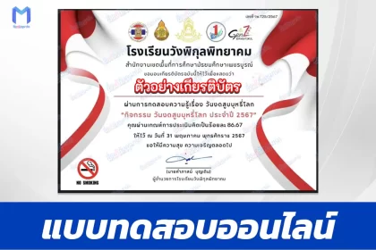 ทำข้อสอบวัดระดับความรู้ เรื่อง วันงดสูบบุหรี่โลก ชุด 8
