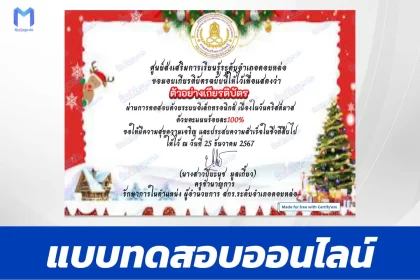 เกียรติบัตรออนไลน์ ทำข้อสอบวัดระดับความรู้ ภาษาอังกฤษ วันคริสต์มาส 2567
