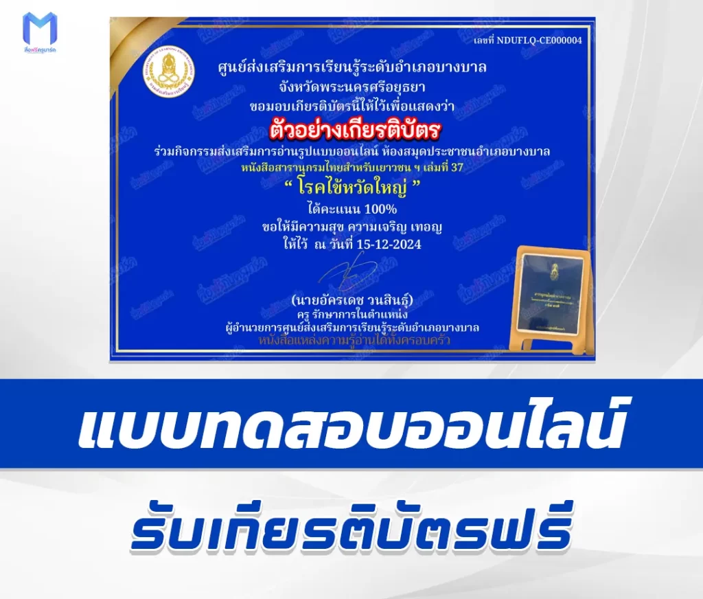 เกียรติบัตรออนไลน์ ทำข้อสอบวัดระดับความรู้ โรคไข้หวัดใหญ่ 2567