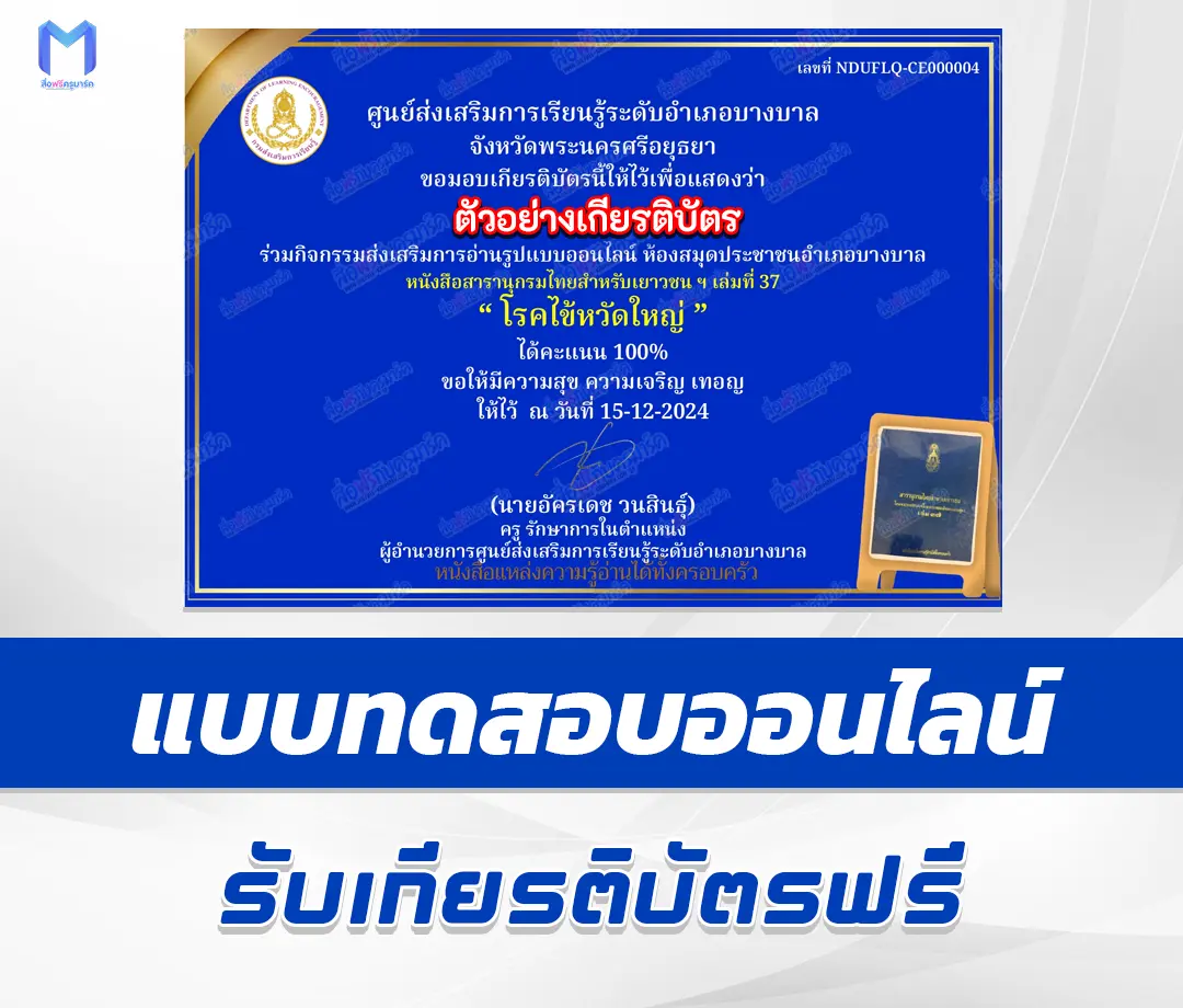 เกียรติบัตรออนไลน์ ทำข้อสอบวัดระดับความรู้ โรคไข้หวัดใหญ่ 2567