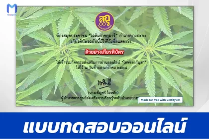 เกียรติบัตรออนไลน์ ทำข้อสอบวัดระดับความรู้ โทษของกัญชา 2567